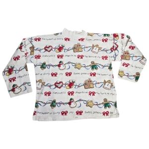 VINTAGE 90s Christmas Holiday snowman decorations mock neck top XL